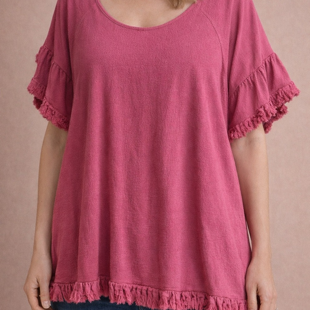 Umgee Women's Pink Ruffle Sleeve Top